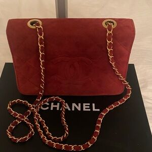 Chanel Red Quilted Shoulder Bag with Gold Chain